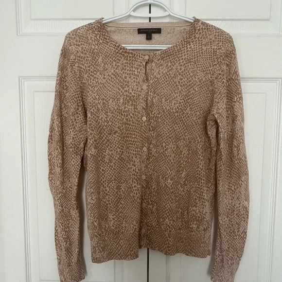 Banana Republic Tan Animal Print Patterned Button-Front Cardigan - Picture 2 of 6